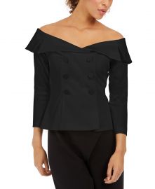 Adrianna Papell Double-Breasted Off-The-Shoulder Top   Reviews - Tops - Women - Macy s at Macys